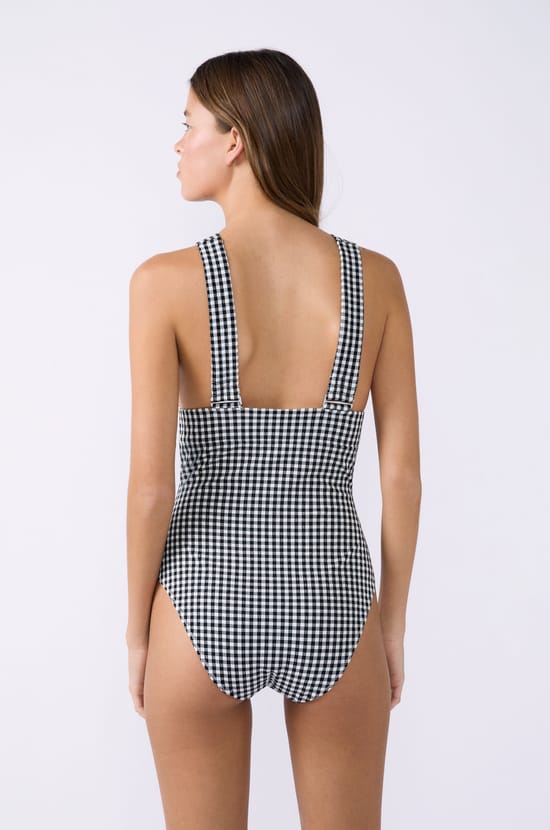 One-Piece Swimsuit with Gingham Pattern;${refinementColor}