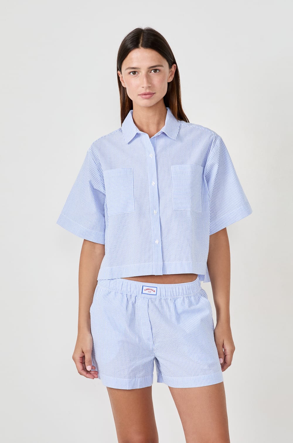 3/4 Sleeve Pyjama Shirt with Fine Stripes;${refinementColor}