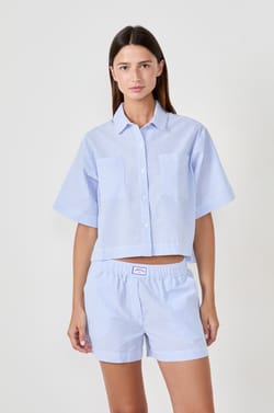 3/4 Sleeve Pyjama Shirt with Fine Stripes;${refinementColor}