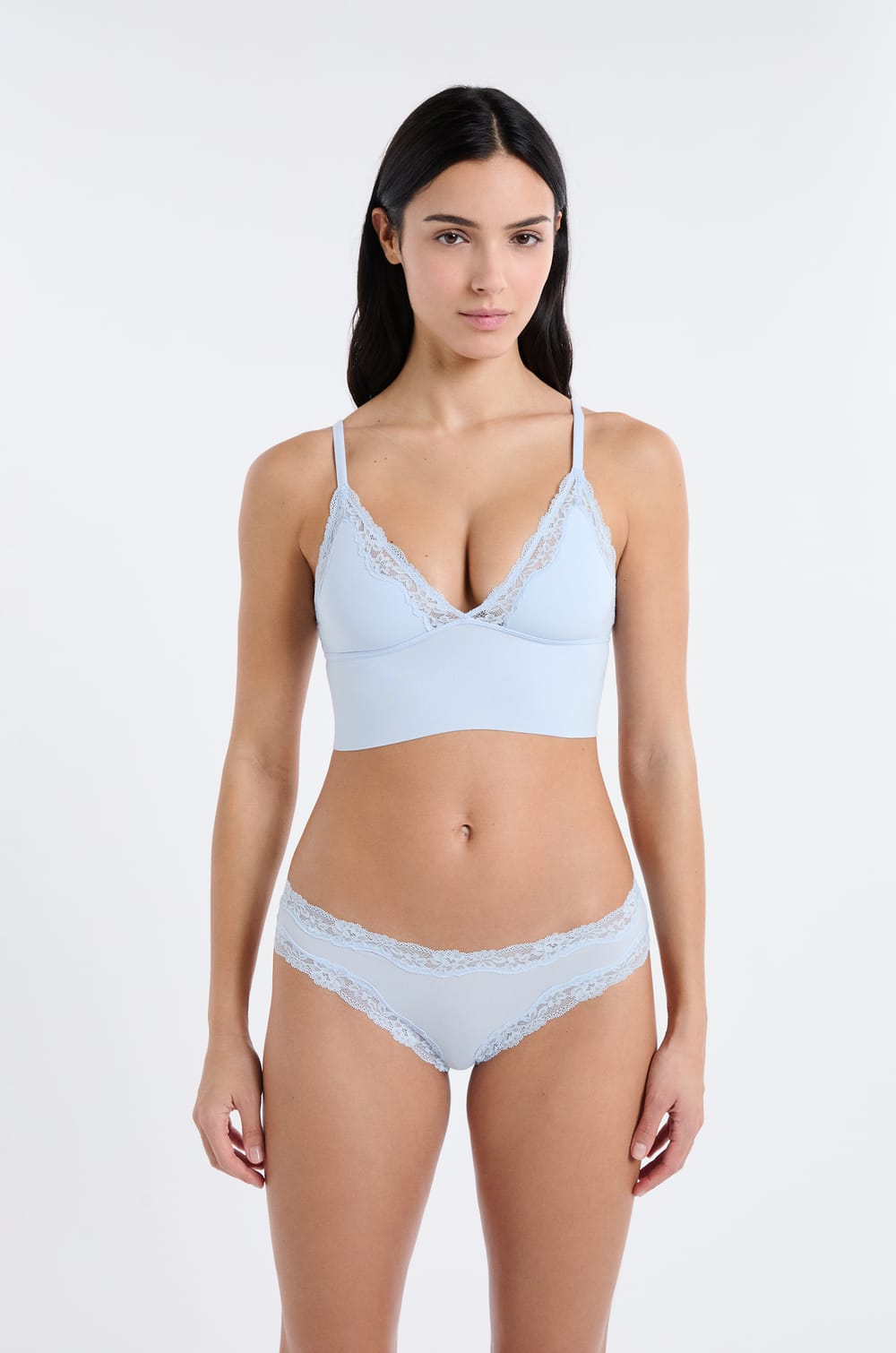 Culotte en microfibre et dentelle;${refinementColor}