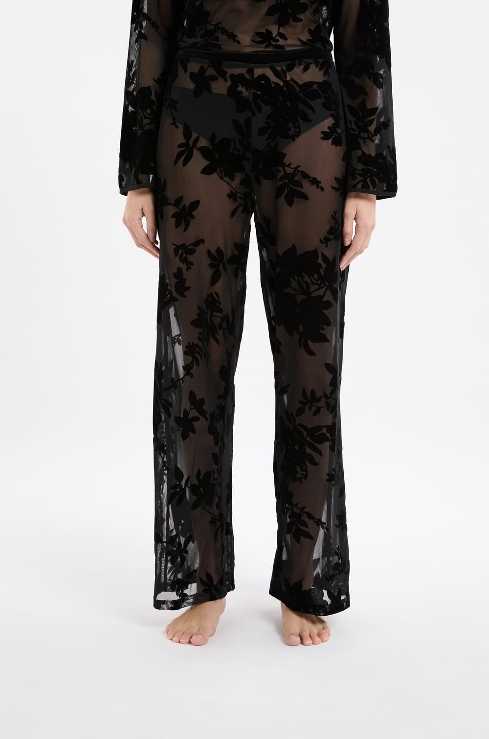 Pantalon transparent à motif floral;${refinementColor}