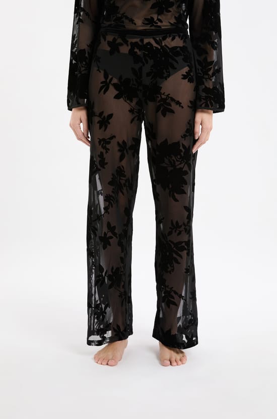 Pantalon de nuit transparent à motif fleurs;${refinementColor}