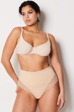 High Waist Thong With Lace Details- Medium Control;${refinementColor}