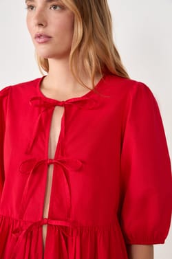 3/4 Sleeve Blouse with Ties;${refinementColor}