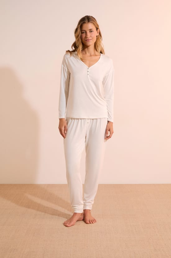 Camiseta de pijama de modal de manga larga de modal;${refinementColor}