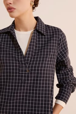 Robe chemise courte &agrave; carreaux en coton;${refinementColor}