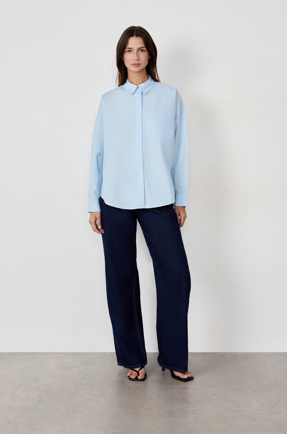 Popeline blouse met lange mouwen;${refinementColor}