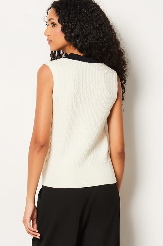 Pull col V sans manches;${refinementColor}