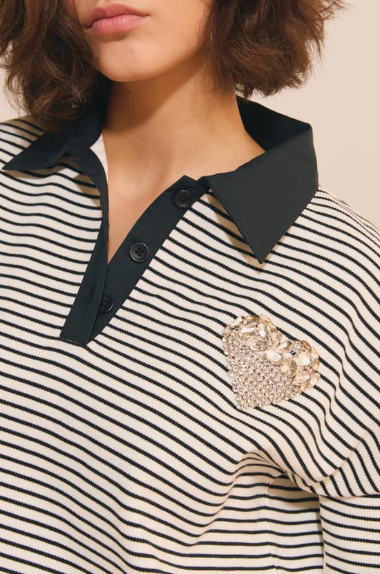 T-shirt manches courtes &agrave; rayures en coton;${refinementColor}