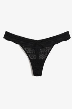 Tanga de hilo con encaje con motivos gráficos;${refinementColor}
