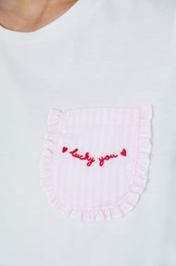 Short-sleeved cotton embroidered T-shirt "Lucky you;${refinementColor}