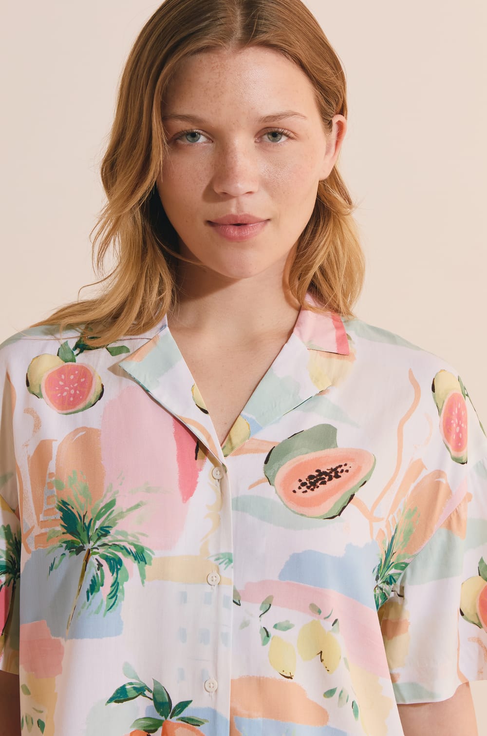 Camisa de pijama corta estampada;${refinementColor}