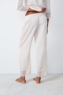 Satin Pajama Pants With Lace Details;${refinementColor}
