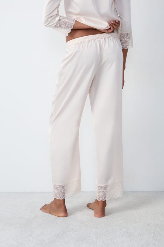 Satin Pajama Pants With Lace Details;${refinementColor}