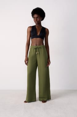 Pantalón de playa ancho de lino;${refinementColor}