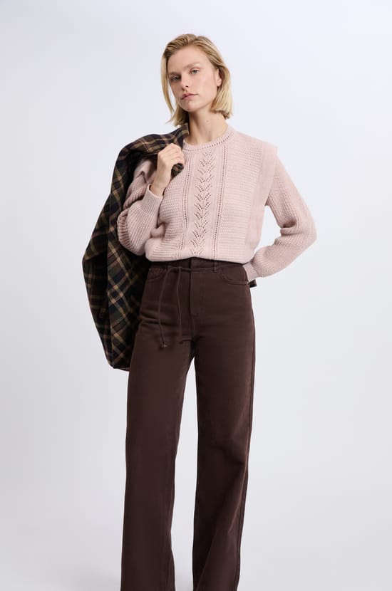 Wide Cotton Jeans with Drawstring;${refinementColor}