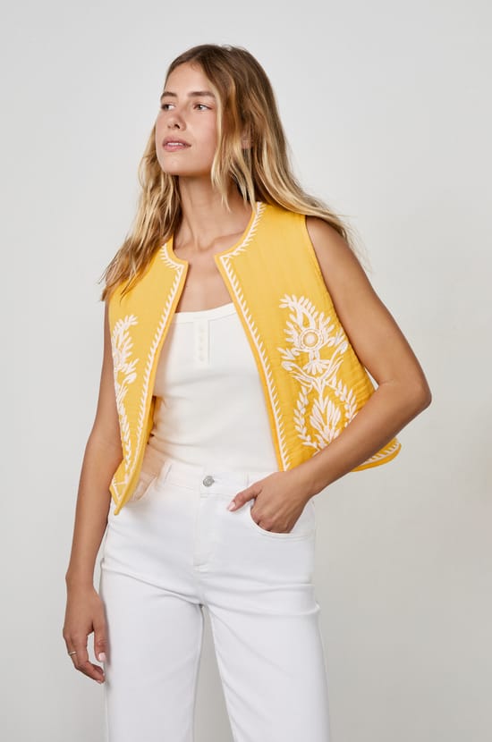 Embroidered Sleeveless Cardigan;${refinementColor}