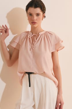 Top manches courtes bouffantes &agrave; nouer;${refinementColor}