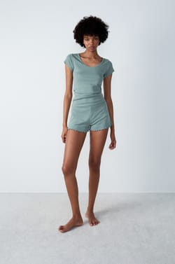 Cotton Pointelle Pyjama Shorts;${refinementColor}