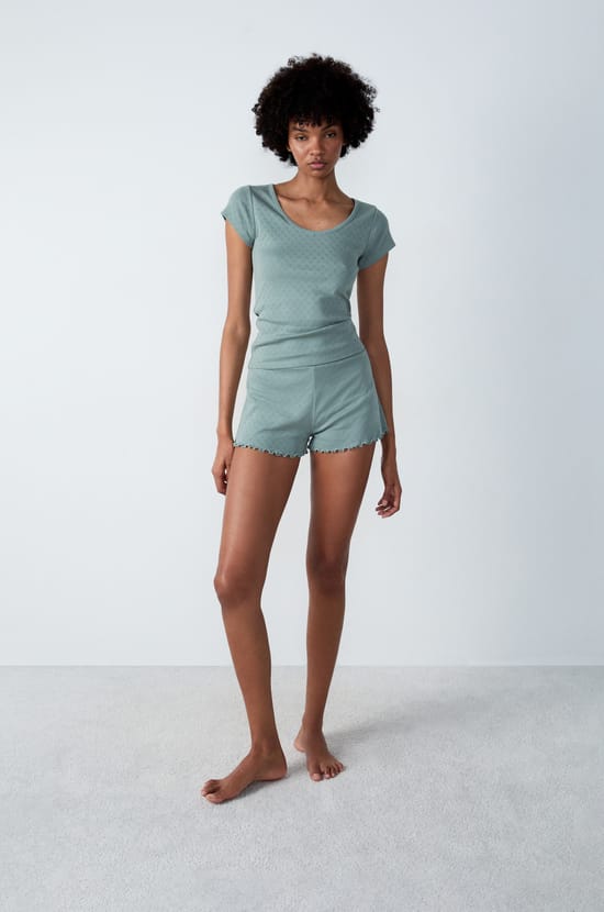 Short de pyjama en coton en pointelle;${refinementColor}