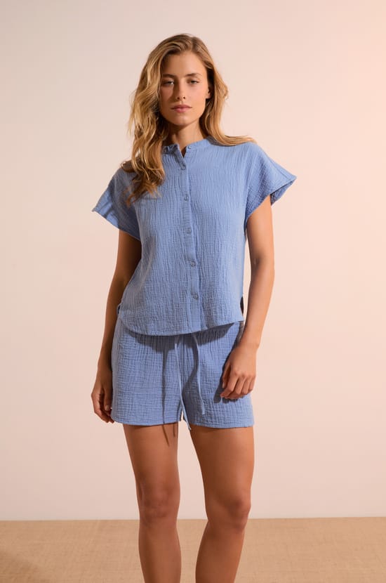 Cotton Gauze Pyjama Shorts;${refinementColor}