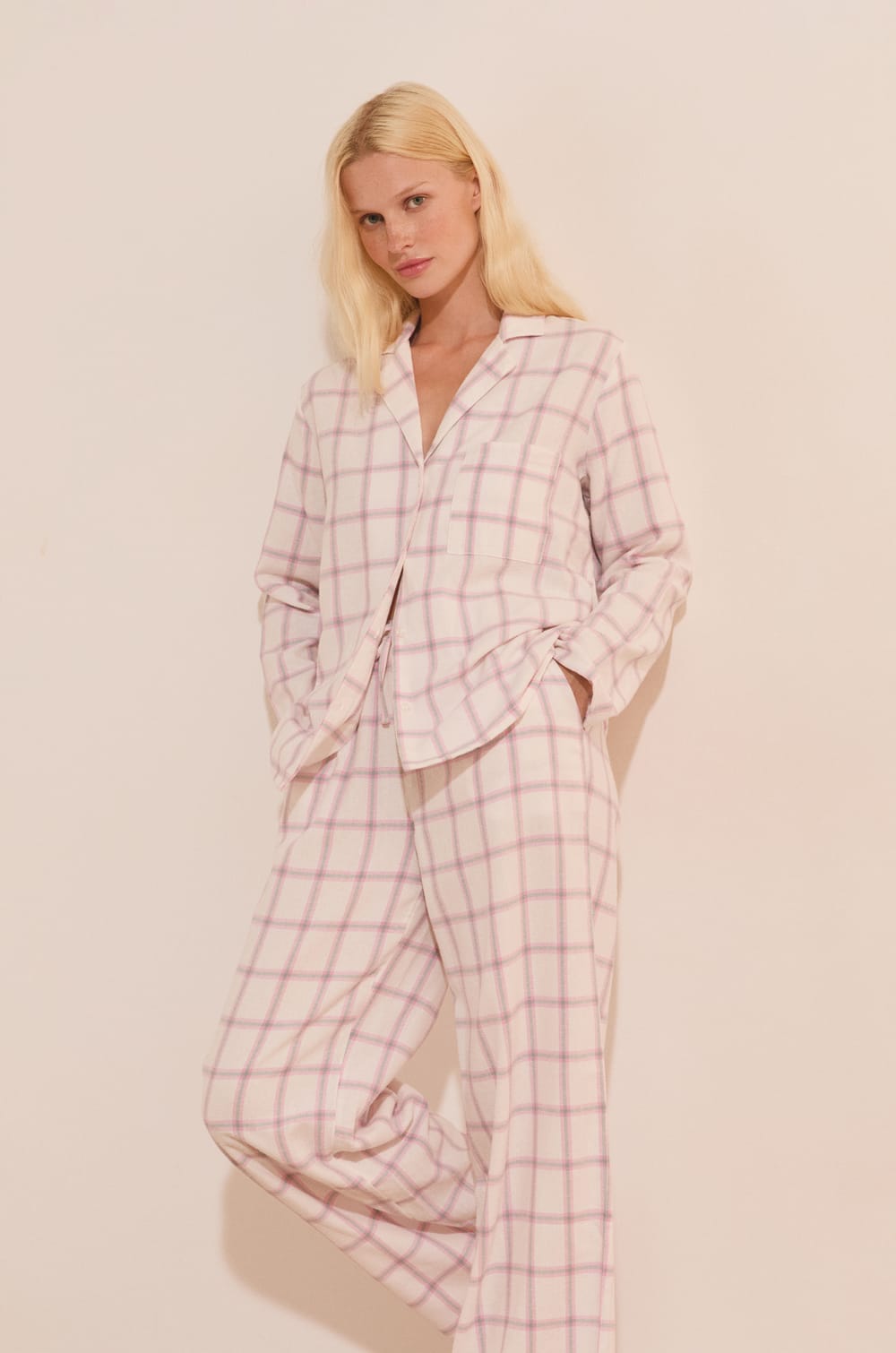 Pantalon de pyjama &agrave; carreaux en coton;${refinementColor}