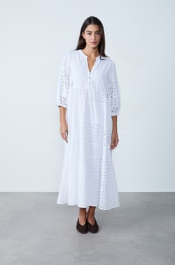 Long fluid dress with embroidery;${refinementColor}