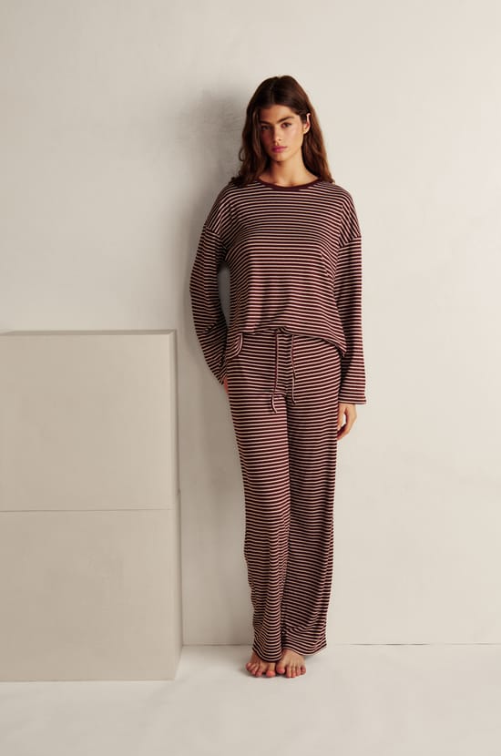 Striped Pajama Sweatshirt;${refinementColor}
