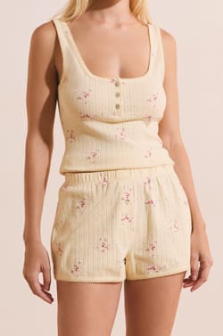Short de pyjama &agrave; motifs en coton pointelle;${refinementColor}