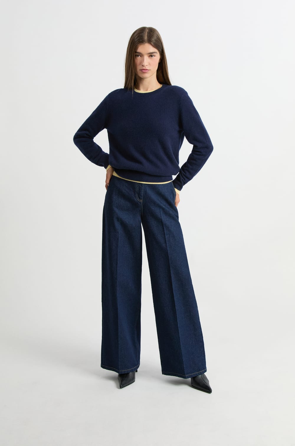 Pull col rond en cachemire;${refinementColor}