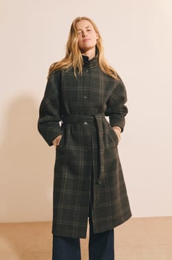 Manteau long &agrave; carreaux avec laine;${refinementColor}