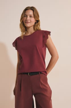 Cotton T-shirt with embroidered details;${refinementColor}