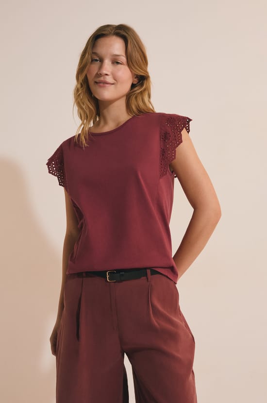 Cotton T-shirt with embroidered details;${refinementColor}