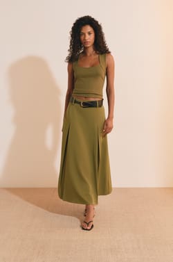 Jupe midi &agrave; pinces;${refinementColor}