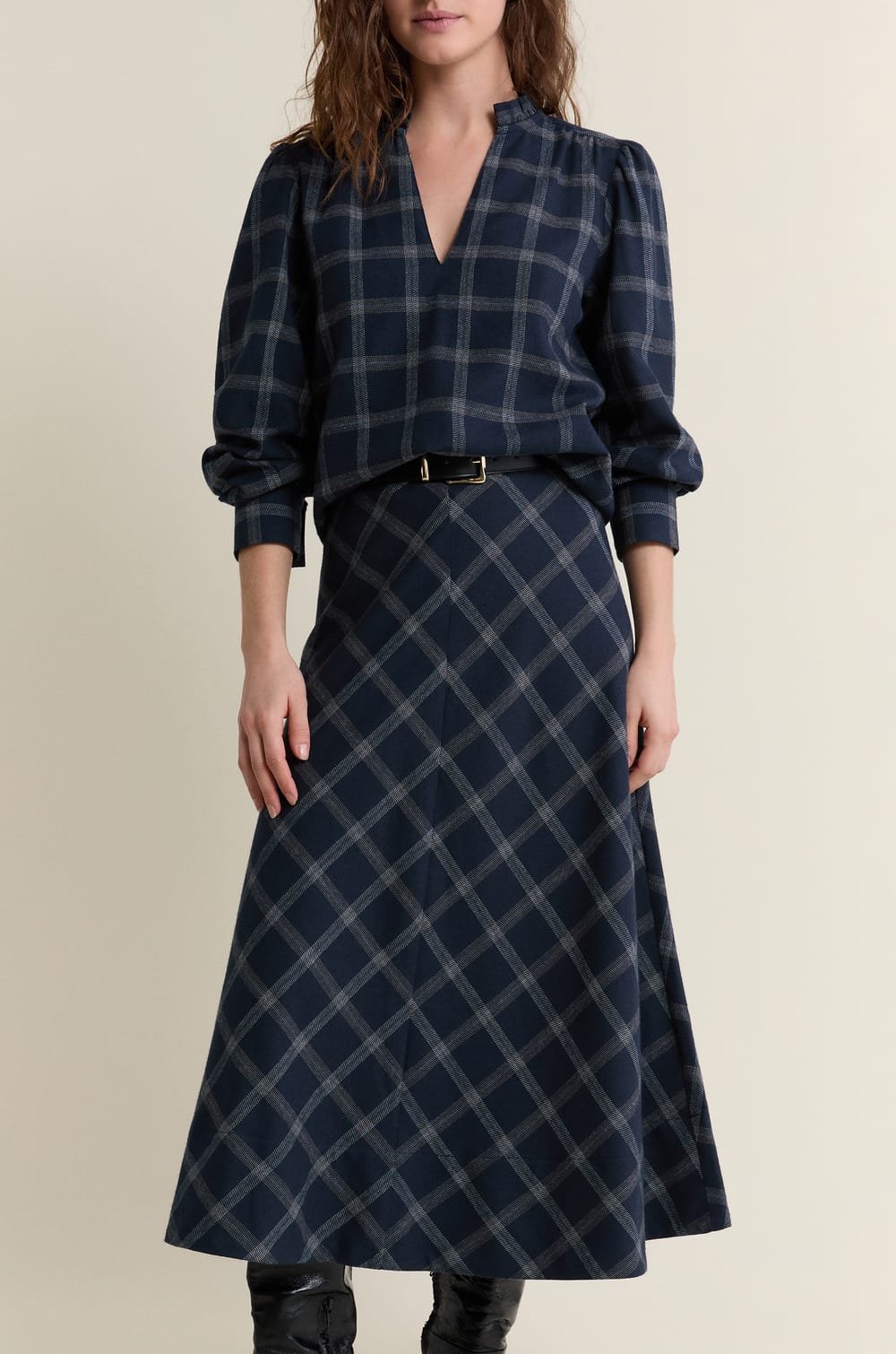 Jupe longue en coton &agrave; carreaux;${refinementColor}