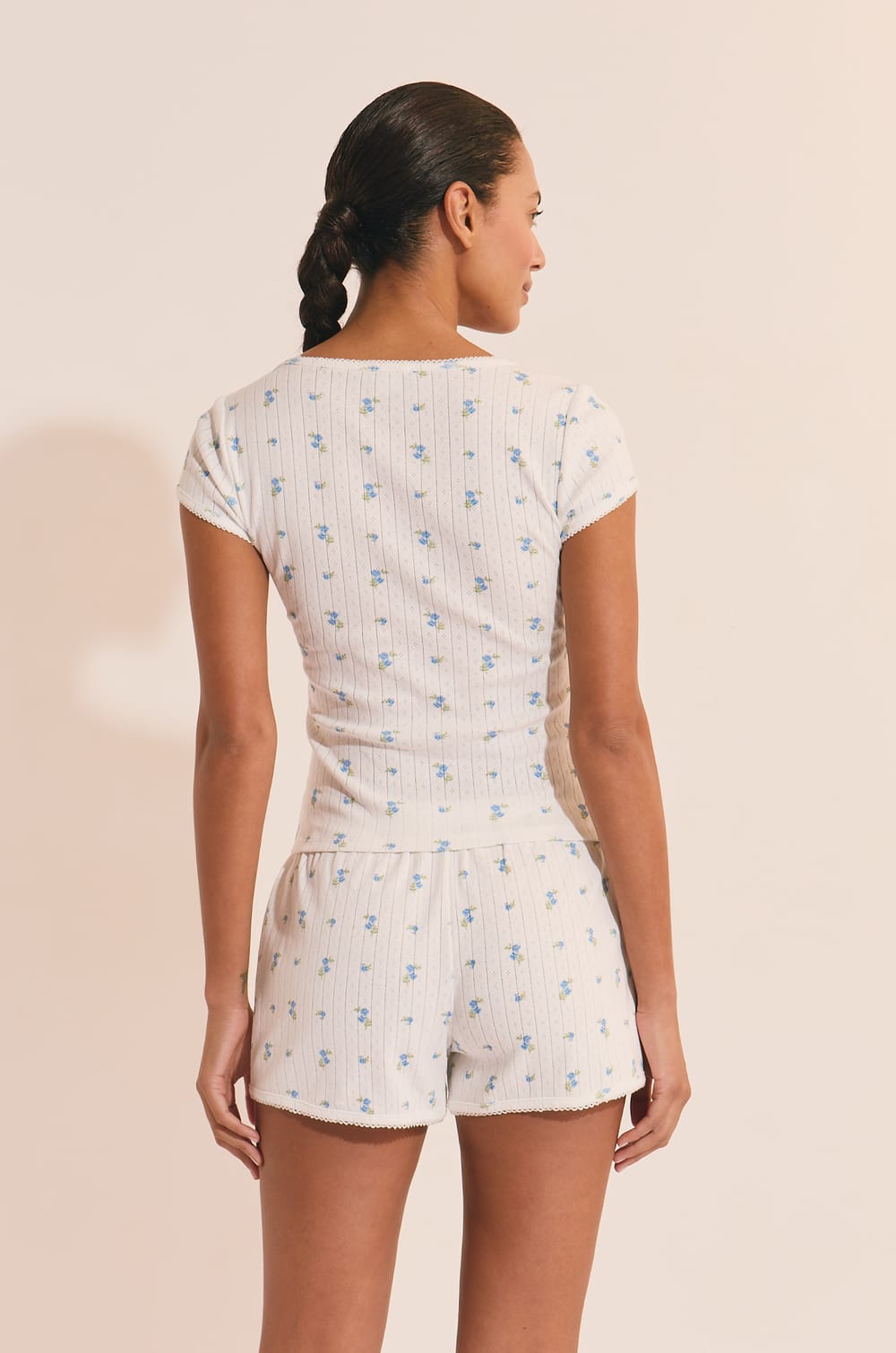 Tshirt de pyjama &agrave; motifs en coton en pointelle;${refinementColor}