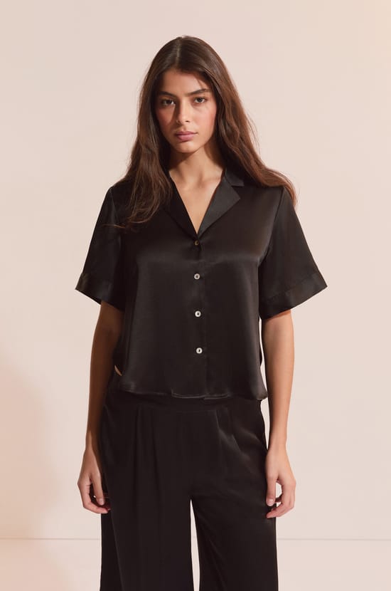 Chemise de pyjama manches courtes en soie;${refinementColor}