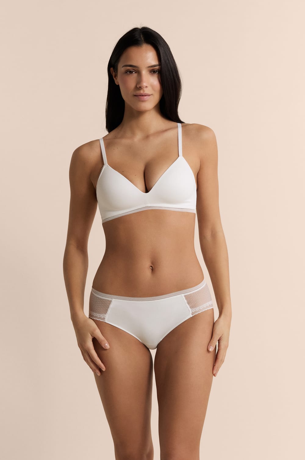 Wireless Triangle Bra with Lace Details;${refinementColor}