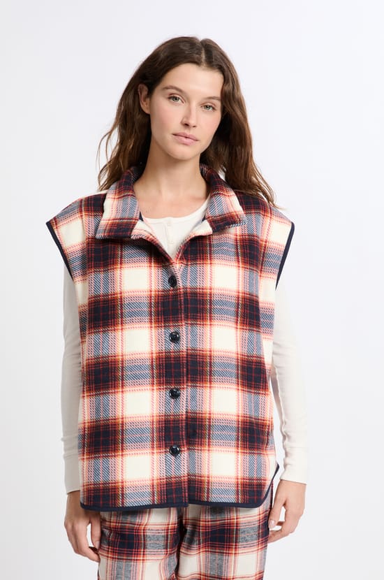 Checked Sleeveless Vest;${refinementColor}