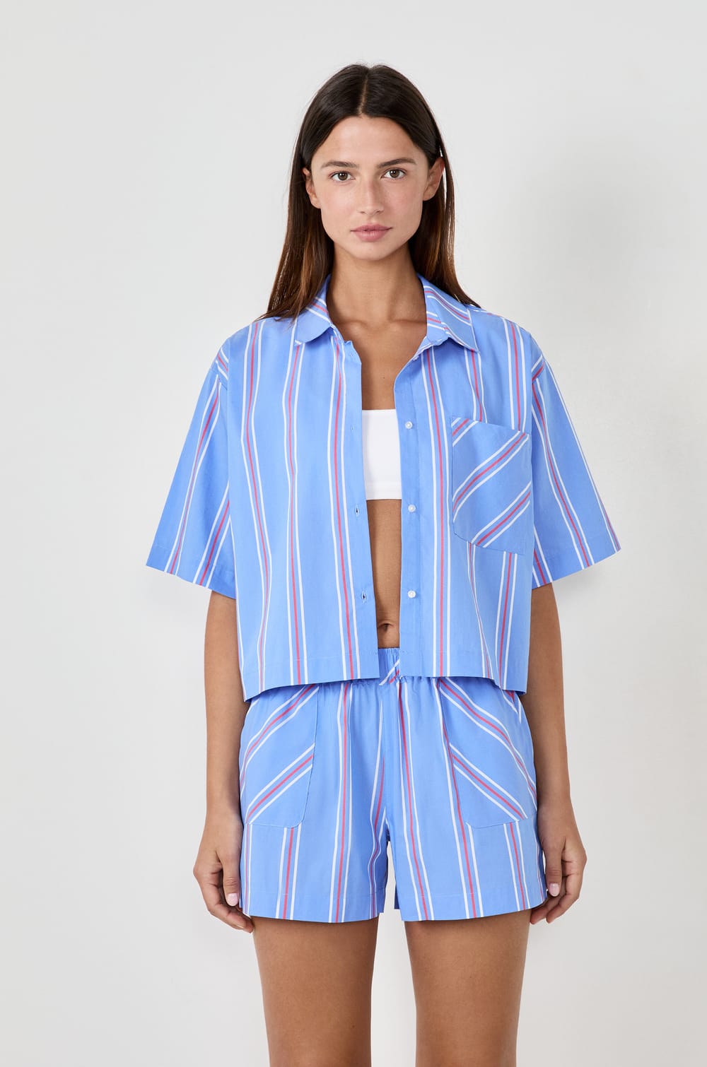 Striped Pajama Shorts;${refinementColor}
