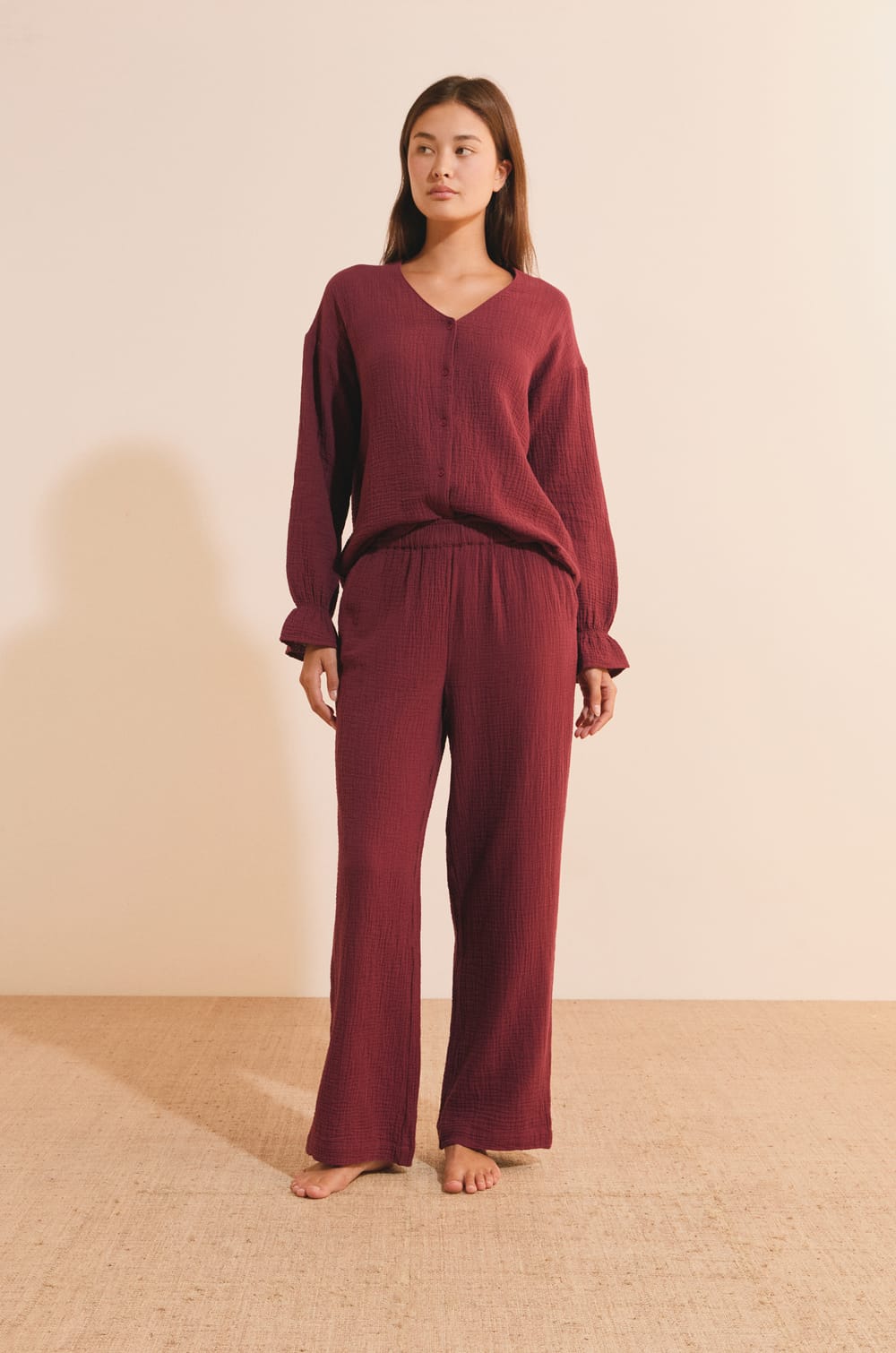 Pantalon de pyjama &agrave; motifs en coton;${refinementColor}