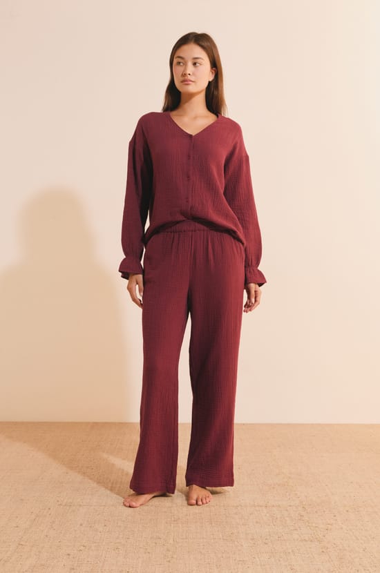 Pantalon de pyjama &agrave; motifs en coton;${refinementColor}