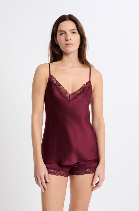 Silk Camisole with Lace Details;${refinementColor}