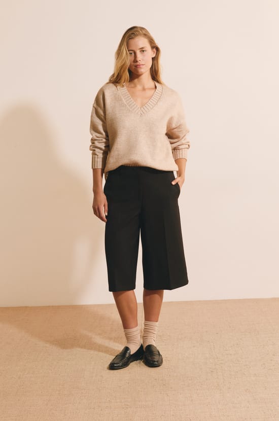 Pull manches longues &agrave; col V;${refinementColor}