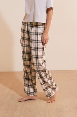 Pantalon de pyjama &agrave; carreaux avec coton;${refinementColor}