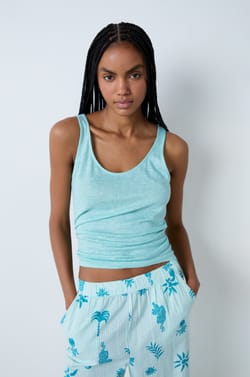 Top de tirantes de lino;${refinementColor}