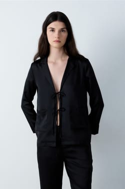 Satin Pyjama Shirt with Bow;${refinementColor}