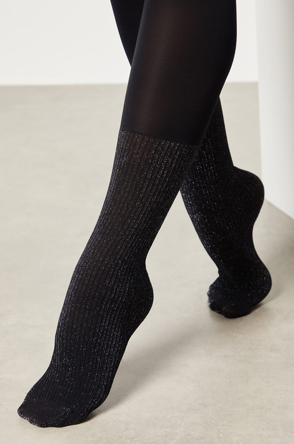 Fashion tights with sock effect;${refinementColor}