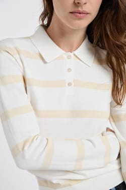 Pull col polo &agrave; manches longues &agrave; rayures;${refinementColor}