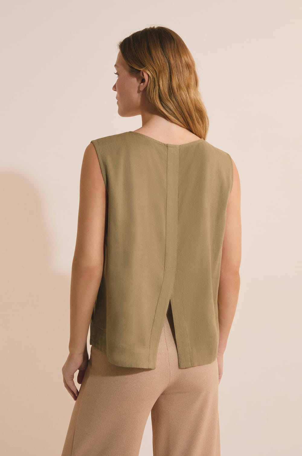 Sleeveless Top with Linen;${refinementColor}